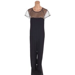 Atos Lombardini Short Sleeve Sheer Jumpsuit Size 40 6 S Womens Black Romper $465
